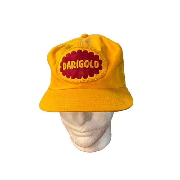 Vintage VTG Darigold milk hat patch snapback trucker dad cap yellow and red cap - Picture 2 of 5